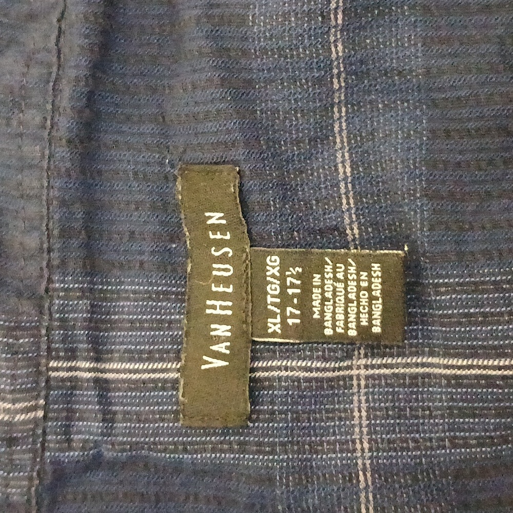 Van Heusen Blue & White Plaid Shirt Neck 17. - Picture 7 of 8